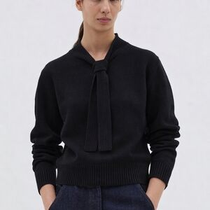 Stefanel Black Tie Front V-neck Sweater Large L